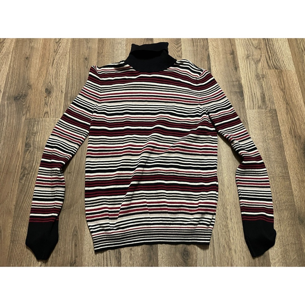 Joseph A Shirt, Womens Medium, Red Black White, Striped, Long Sleeve, Turtleneck